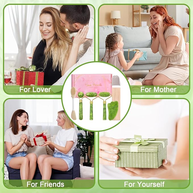 6Pcs Jade Roller for Face,Gua Sha Facial Tools for Women Natural Face Roller Massager Tool for Skincare, Makeup