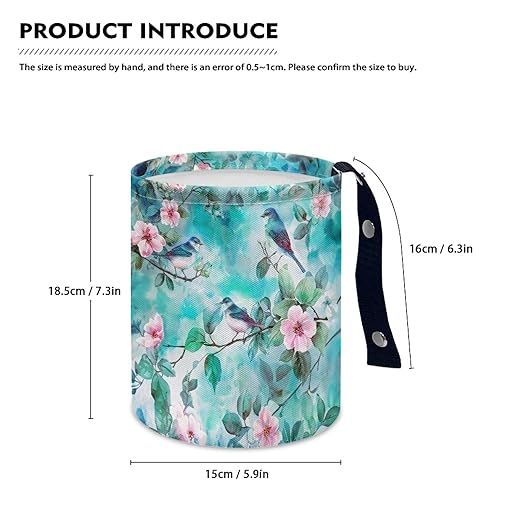 Panskyllis Green Hummingbird Car Trash Bin Garbage Can Leak Proof Waste Basket Container Bag Bin Portable Cup Holder Organizer with Strap Universal Storage Bag Box for Auto, Car, Camping, Travelling