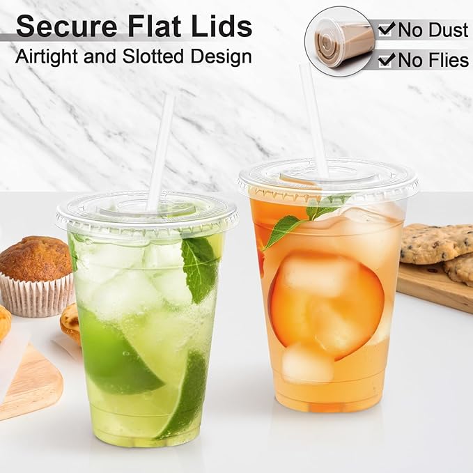 Lamosi 500 Pack 16 oz Clear Plastic Cups with Lids and Straws, Disposable Plastic Coffee Cups with Lids for Iced Coffee, Cold Beverages, Smoothies and To-Go Drinks