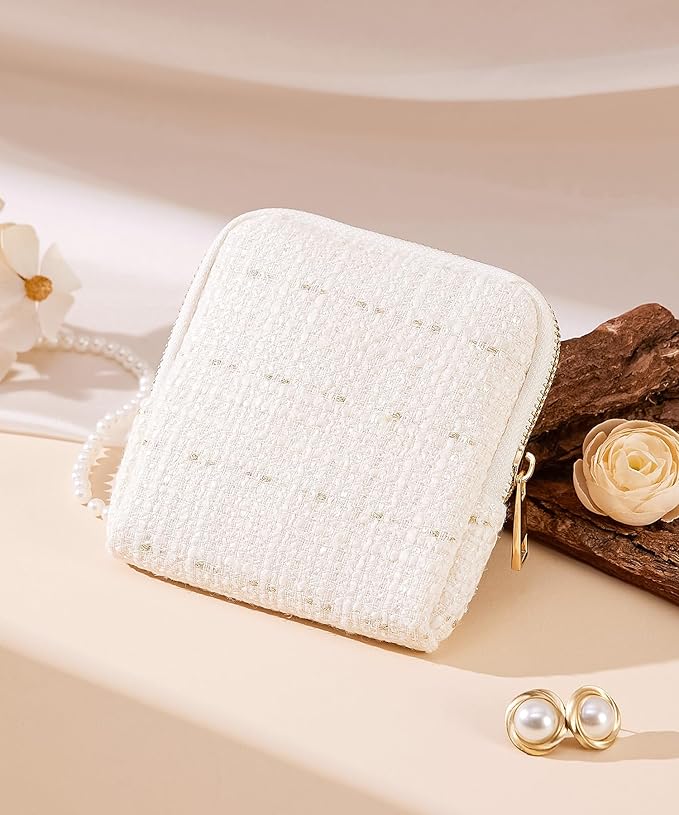 Women Travel Jewelry Case: Soft Bag with 5 Pouches for Ring Earring Necklace - Christmas and Birthday Gifts Choice (White)