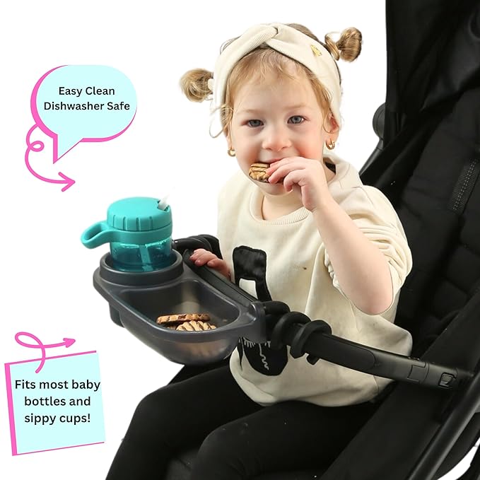 Swanoo Universal Stroller Snack Tray | Compatible With Nuna Mockingbird Bugaboo Uppababy | Stroller Bumper Bar Tray Attachment with Cup Holder | Baby Toddler Disneyland Essentials Stroller Accessories