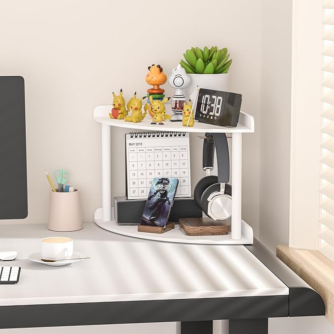 2 Tier Acrylic Corner Shelf Organizer Storage 9.5x9.5x8 Inch, White Countertop Corner Shelf for Bathroom, Kitchen, Bedroom, Office, Study Room