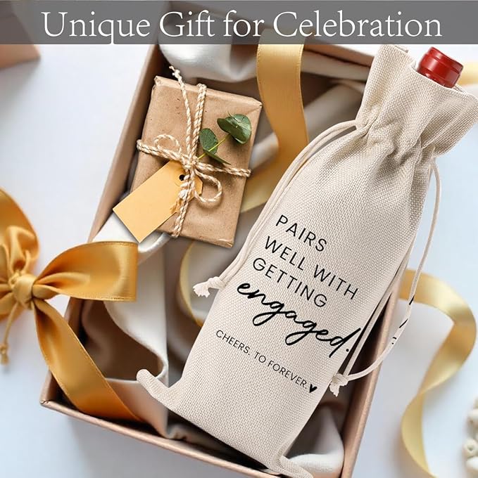 Bride Engagement Gifts for Women Couples Boyfriend Girlfriend Fiance Future Mrs Newlywed Engaged Wedding Bridal Shower Wedding Party Wine Bag Set with Wine Label