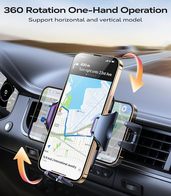 VICSEED 2026 Upgrade Phone Holders for Your Car with Double Lock Vent Clip Cell Phone Car Mount Universal Car Phone Holder, 360° Rotation Easy Clamp Car Mount for iPhone 17 Pro Max 16 15 14 13 12