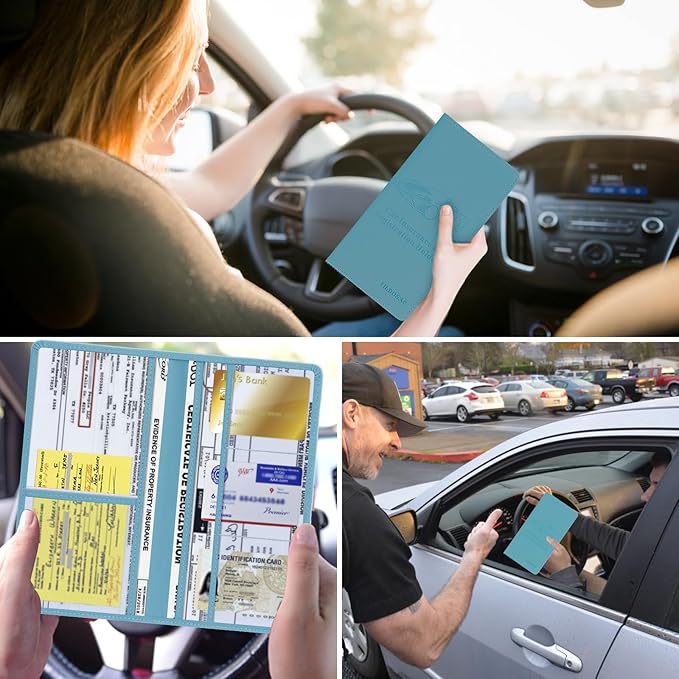 TILDOSAC Car Registration & Insurance Card Holder Leather Auto Glove Box Organizer Document Wallet with Magnetic Shut