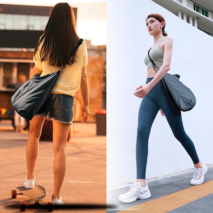 Lightweight Foldable Nylon Crossbody Bag, Stylish Compact Polyester Packable Totes, Simple Collapsible Handbag for Travel, Gym, Sports, Everyday Use - Gray, Gifts for Christmas