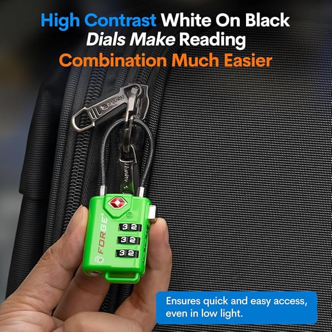 Forge TSA Approved Luggage Locks, Resettable Combination with Alloy Body (Green 2 Locks)