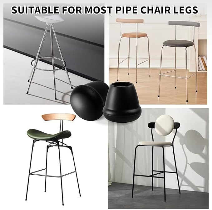 1 Inch Heavy Duty Rubber Chair Leg Caps - 24 PCS Non-Slip Furniture Floor Protectors with Metal Inserts for Wood, Tile, Carpet - Fits Chairs, Stools, Bar Stools
