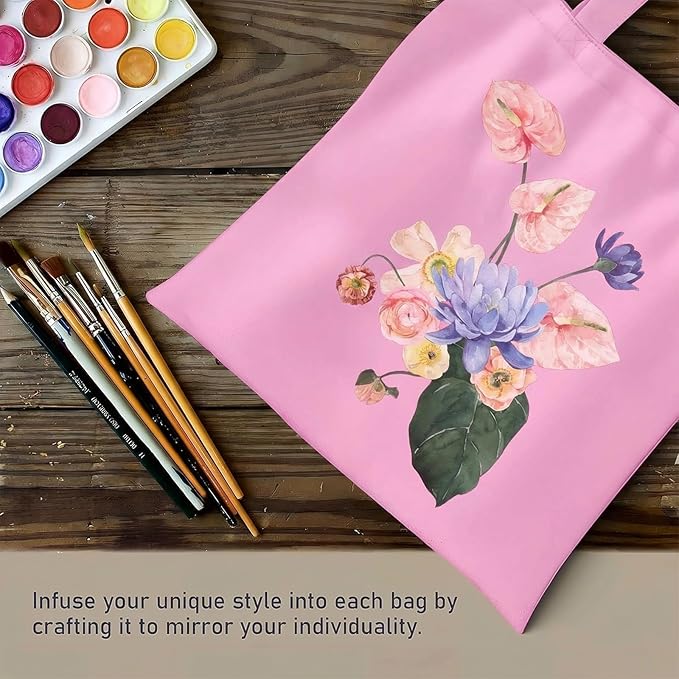 1 Pack Available Premium Canvas Reusable Tote Gift Bags,Made of Natural Canvas with Handle,Work,DIY,Shopping(Pink)