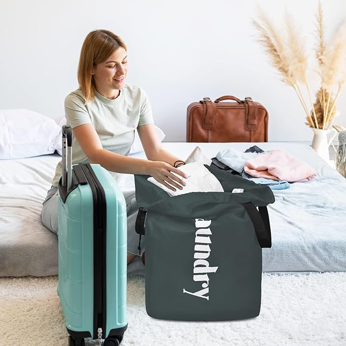 Sylfairy 2 Pack XL Laundry Bag with Strap, Heavy Duty Travel Laundry Bag, Rip-Stop Dirty Clothes Shoulder Bag with Drawstring, Easy Fit a Laundry Hamper or Basket Travel Essentials
