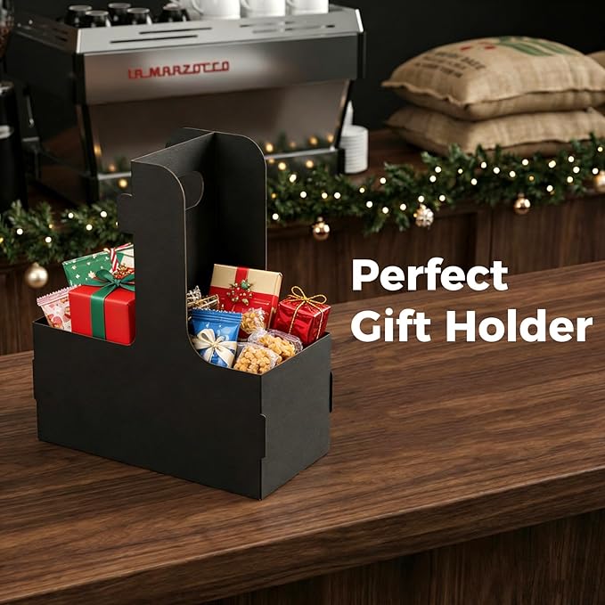 MAQIHAN 2 Cup Drink Carrier with Handle - 12Pcs Disposable Paper Coffee Cup Holder, Portable Drink Caddy Cup Carriers, Sturdy Cup Carrier for Drink Delivery Accessories for Hot/Cold Drinks (Black