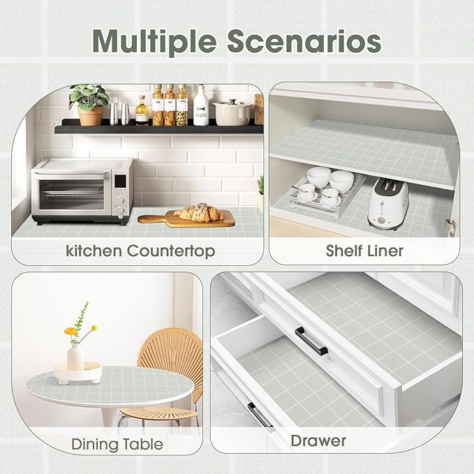 Drawer and Shelf Liner, Non-Slip Kitchen Cabinet Liners Non-Adhesive Thick Strong Grip Waterproof Washable Mats Protect Dresser Shelves Cupboard Bathroom Cabinets, Light Green, 18 in X 10 FT