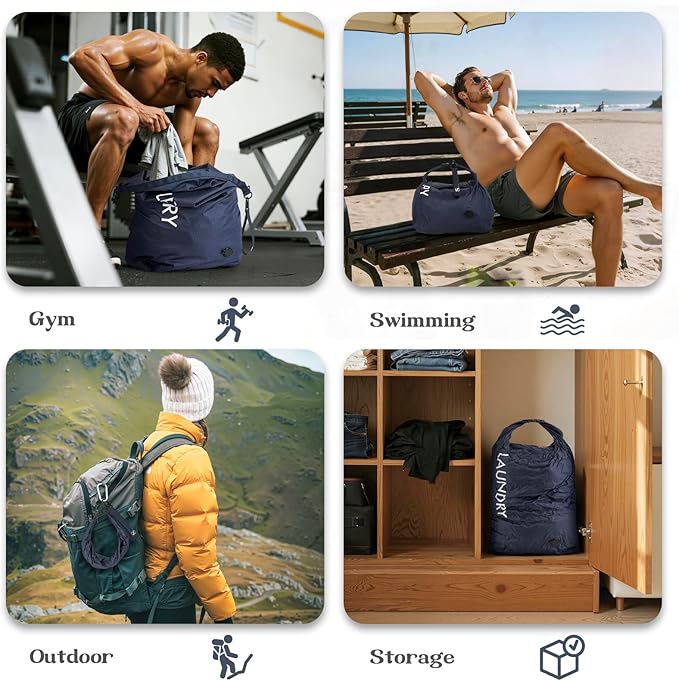 Travel Laundry Bag, Vacuum Compression Dirty Clothes Travel Bag, Waterproof Wet/Dry Space-Saving Laundry Storage Organizer, Smell Proof Storage Bag for Clothing, Swimming, Yoga, Gym, Camping
