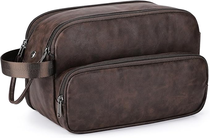 Toiletry Bag for Men, Travel Essentials Travel Toiletry Bag, Water-Resistant Compact Bathroom Roll Organizer for Hygiene, Shaving kit, Gifts for men (7 Dark Brown(PU Leather))