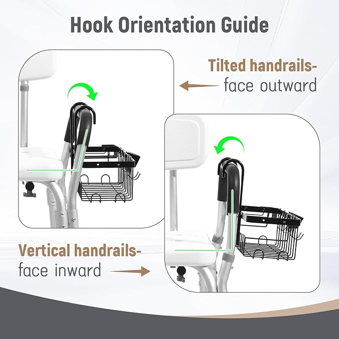 TYYIHUA Hanging Shower Caddy for Shower Chair with Hooks, Soap Tray and Shower Rack, Bathroom Showers Organizer Basket for Elderly, Pregnant, Patient, Handicap Accessories for Daily Living