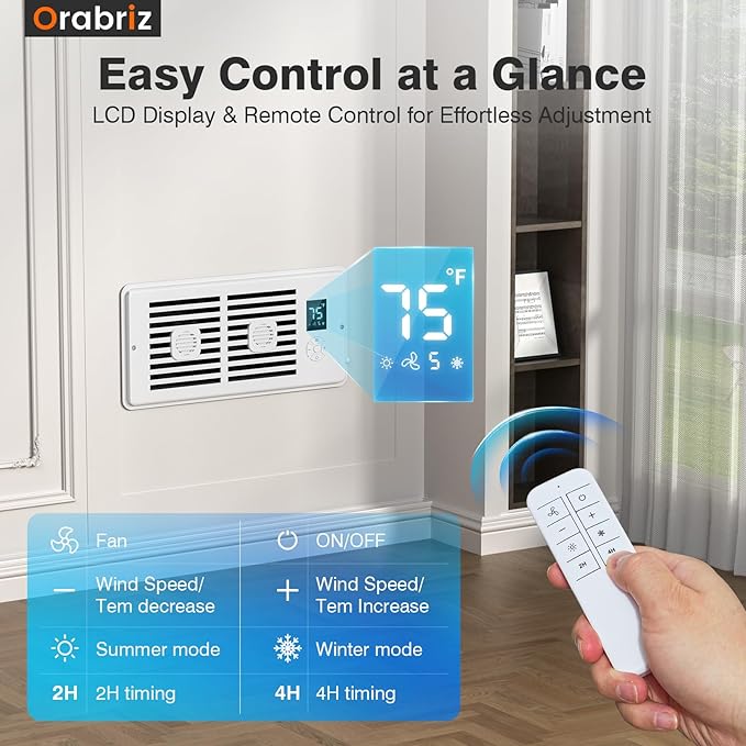 AC Vent Booster Fan 4" x 10" Register, Quiet 10-Speed Air Booster with Thermostat Control, Remote & LCD Display, Aroma Pad Slot, Improves Airflow for Small Rooms