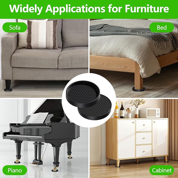 Non Slip Furniture Pads- 3"x3" Round Anti Skid Caster Cups Furniture Coasters, Anti-Sliding Grippers Floor Protectors for Furniture Bed, Couch, Chair Leg, Black(Set of 12)