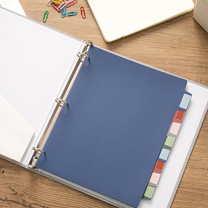 Y YOMA Colored 3 Ring Binder Dividers with Tabs Letter Size Paper Binder Tabs Page Dividers Cute Decorative Binder Index Dividers for Office School Home with 1/8-Cut Tabs, Classic Color(8 Sheet)