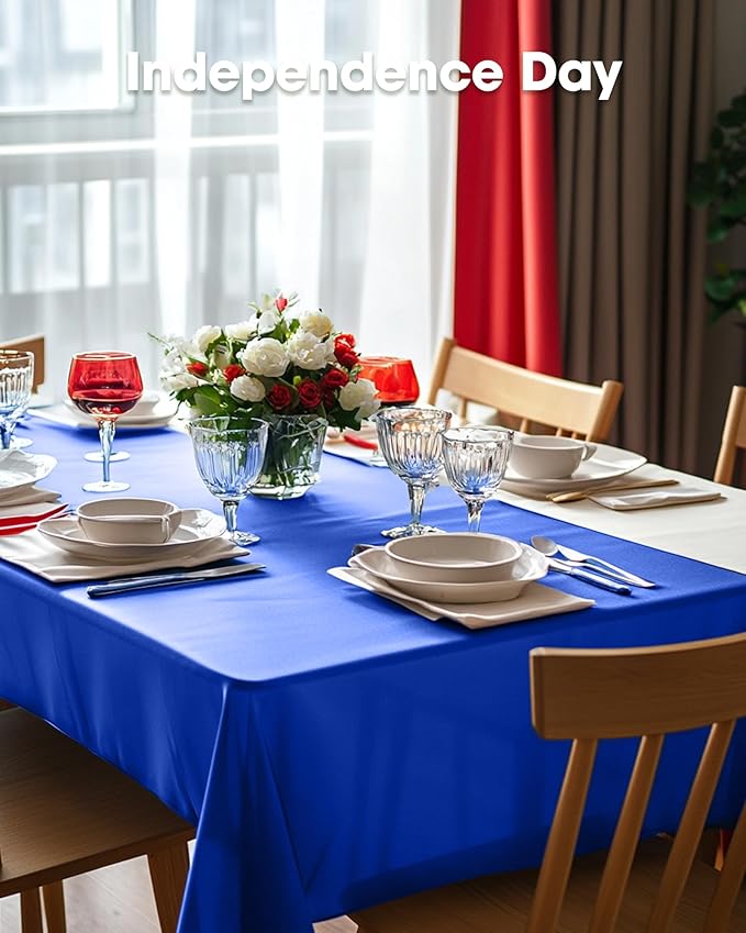 Pureegg Plastic Table Cloth Disposable 10 Pack, 54 x 108 Inch Table Cloths, Patriotic Decorations, Thanksgiving, Veterans Day Tablecloths, Rectangle, Plastic Cover, Leakproof & Sturdy, Blue