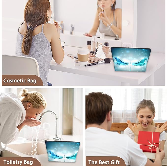 Blue Glowing Dragonfly Cosmetic Bag Abstract Makeup Bags,Travel Make up Bags for Women Girls Cute Zipper Pouch Toiletry Organizer Bag Travel Essentials