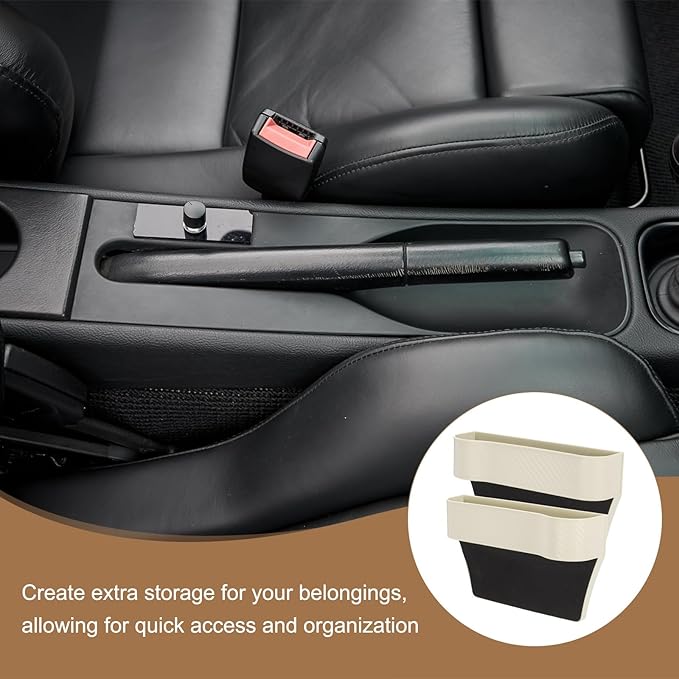 HARFINGTON 2pcs Car Seat Gap Filler Organizer 10.2 x 6.5 x 2.8 Inch PP Universal Car Organizer Storage Box Between Seat and Console (Left+Right) with Cup Holders for Phone Keys, Beige