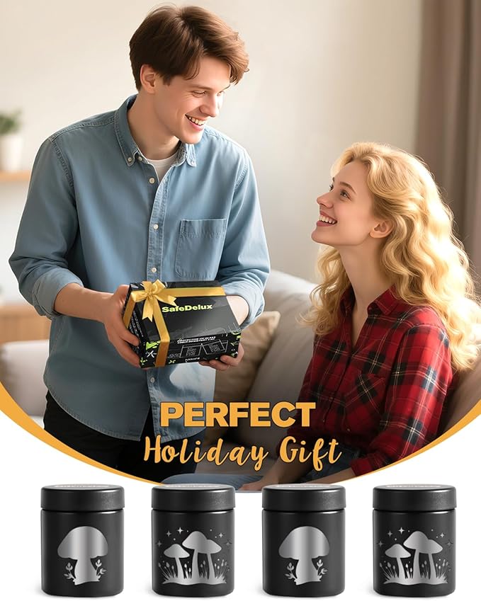 Airtight Smell Proof Jar 4oz, Viewing Window Jars Design with UV Protection Glass, Keeps Spices & Tea Fresh, Portable Travel Storage, Durable Airtight Glass Jar for Everyday Use