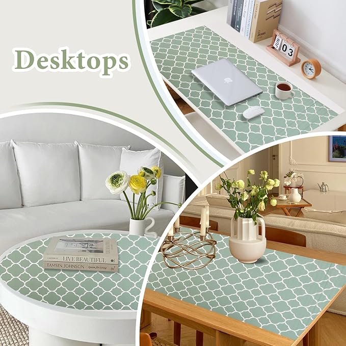 Shelf Liners for Kitchen Cabinets Non Adhesive Drawer Liner 12in x 30FT Light Green Quatrefoil Thickened Shelf Liner Strong Non-Slip Easy to Clean for Tool Box Refrigerator with Knife and Tape Measure