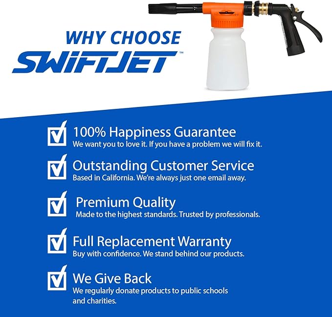 SwiftJet Car Wash Foam Gun + Microfiber Wash Mitt - Foam Cannon Works with Any Soap - Garden Hose Car Foam Sprayer - Car Wash Kit - Car Accessories Foam Blaster (Orange Foam Gun with Mitt)