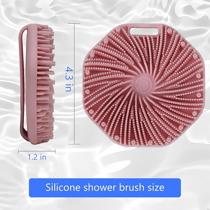 Silicone Body Scrubber – Exfoliating Body Brush for Shower, Soft Silicone Scrub for Men & Women, Shower Scrubber for Skin Care, Body and Face Scrub (Pink)