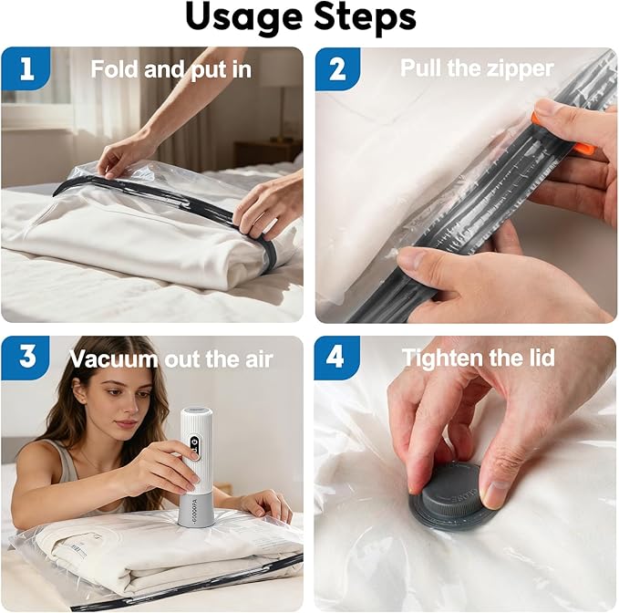 Mapambo Travel Vacuum Bags with -60000Pa LED Electric Pump, 9 Pack Vacuum Seal Bags for Clothing Travel in 3 Combo sizes, Space Saver Vacuum Storage Bags, Saving up to 80% of Space (9 Combo)
