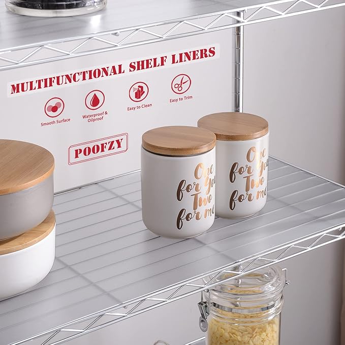 Poofzy Wire Shelf Liner 14" X 30", Non-Adhesive Plastic Shelf Liners for Wire Shelving, Waterproof Protector Mats (4PK, Clear)