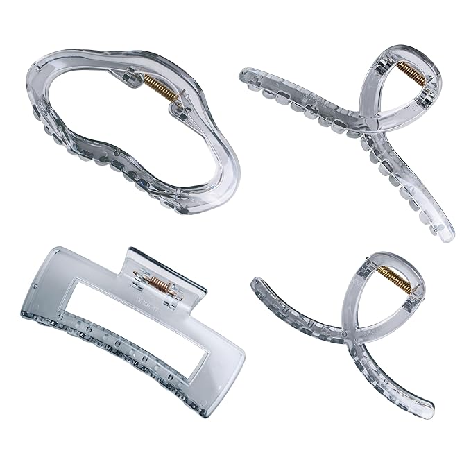 Emma Lily 4pcs Large & Medium Hair Claw Clips for Women – Icy Blue, Strong Hold for Thick & Thin Hair, 4 Designs for Casual Daily Use