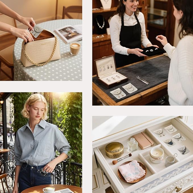 8 Pcs Mini Clear Travel Jewelry Pouches, 3.93"x3.93" Small Beige Reusable Transparent Jewelry Bags with Snap Button, Portable Anti-Tarnish Jewelry Organizer for Trip Storage, Display & Gift Packaging