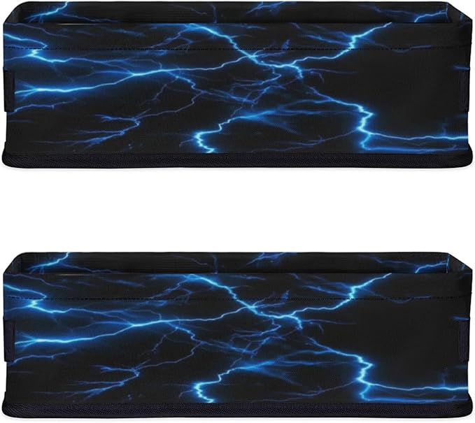 Blue Lightning Bolt Small Bathroom Baskets for Toilet,Foldable Toilet Paper Tank Basket Organizer for Towels Storage Decorative Open Storage Bins for Home,Closet,Containers,Cabinet