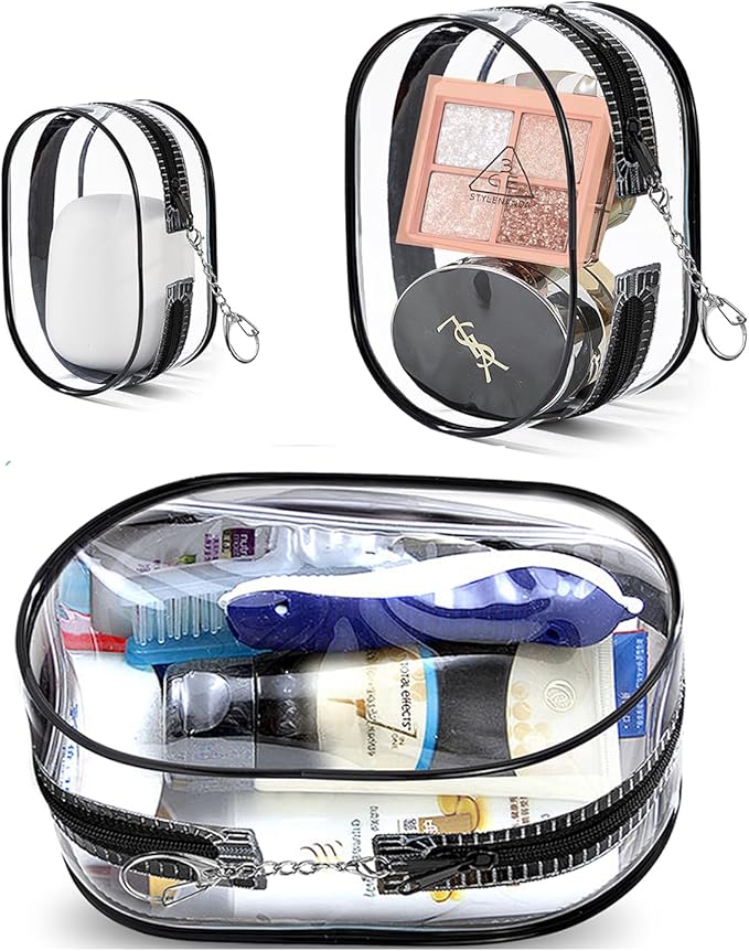 XEWEA Small Clear Toiletry Makeup Bag Portable Waterproof, 3PCS TSA Approved Cosmetic Case with Zipper, Electronics Organizer Cable Charger Pouch, Travel Essentials, Accessories Bag Purse