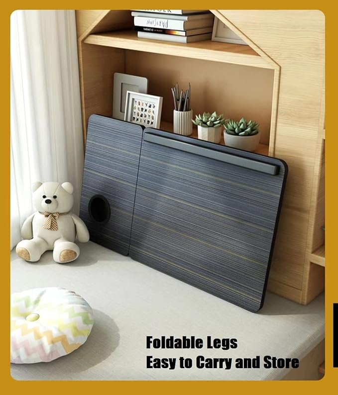 Laptop Desk for Bed Couch, Lap Desk for Laptop, Portable Laptop Stand for Desk, Small Adjustable Laptop Desk, Foldable Bed Table for Laptops and Writing, Bed Tray Table with Cup Holder (Black)