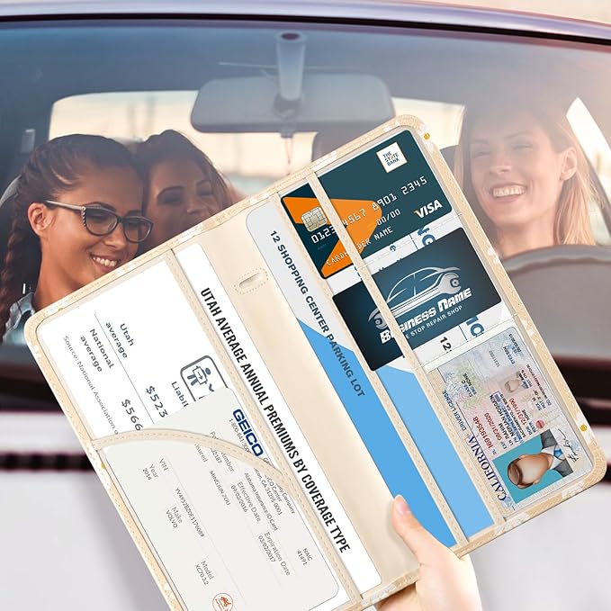 CoBak Car Registration and Insurance Holder - Vehicle Glove Box Car Organizer, Auto Truck Compartment Accessories Case with Magnetic Closure for Essential Documents, Driver's License, Cards