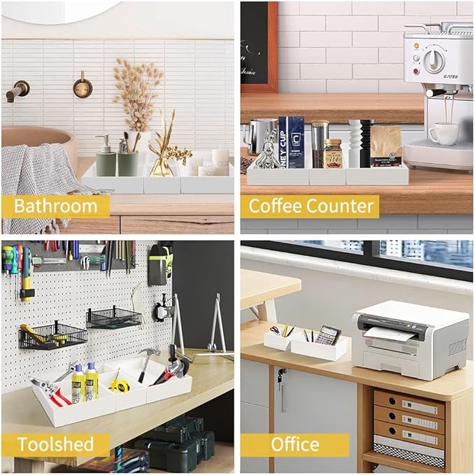 Bamboo Drawer Organizer with 2 Dividers, 5PCS Adjustable Junk Desk Organizer Trays with 7 Grid , Wood Stackable Storage Boxes Bins for Kitchen Flatware, Office Desktop, Bathroom Makeup, Jewelry