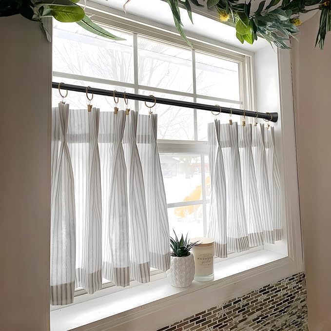 2 Pack Black Tension Curtain Rod for Windows 28 to 48 Inch, 7/8" Small Shower Curtain Rod for Bathroom, Pressure Spring Tension Curtain Rod No Drilling for Closet Doorway Kitchen