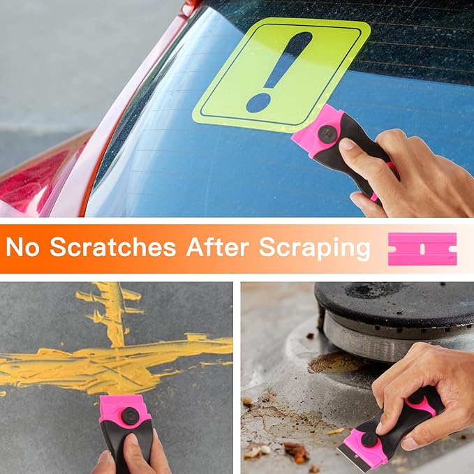 Razor Blade Scraper Tool Kit, Pink Razor Scrapers Tool & 20Pcs Extra Blades, Plastic Paint Scraper Tool, Razor Scraper Tool for Glass Top Stove, Scrappers for Cleaning Window,Decals,Stickers,Adhesive