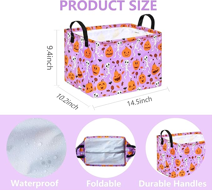 Rec Halloween Ghost Storage Basket Box Hamper Collapsible Organizer Bin Gift Shelf Baskets for Home and Kitchen Storage.