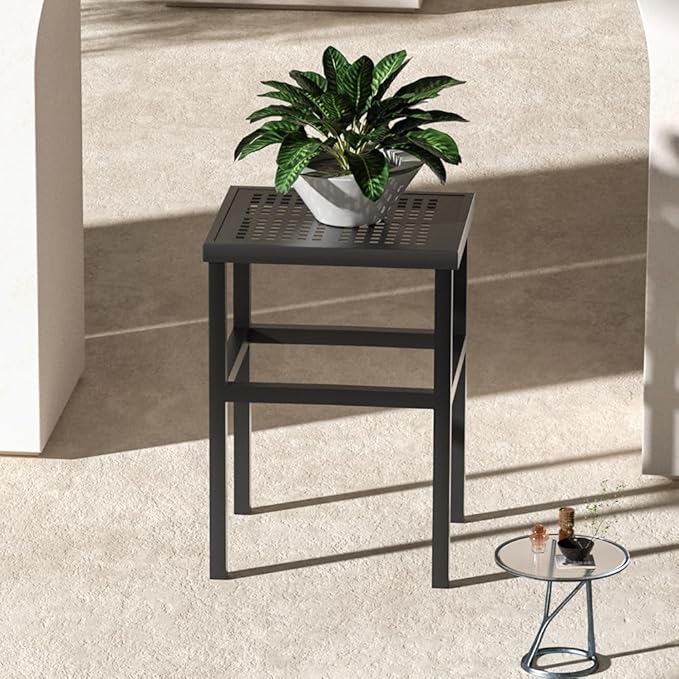 DHYGOTFUR Plant Stand - Indoor/Outdoor Extra-Sturdy 23" tall Aluminum Plant Stand – Ideal for Patios, Gardens, Living Room Decoration (Black)