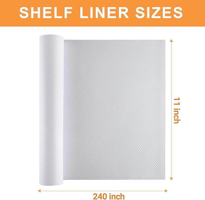 FLPMIX Shelf Liner for Kitchen Cabinets 11 inch Wide - Easy to Cut Drawer Mat, (11" x 240 Inch White), Waterproof Pantry Cabinet Liner