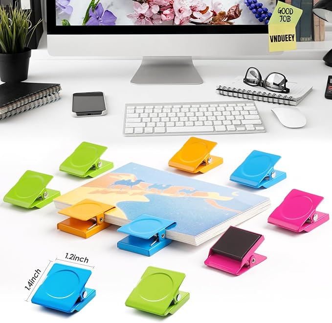 VNDUEEY 24 Pcs Strong Magnetic Clips, Fridge Magnets Metal Clips, Whiteboard Magnets Refrigerator Magnets, Assorted Colors Heavy Duty Clip Magnets for Photo Display, Home, Office, Classroom