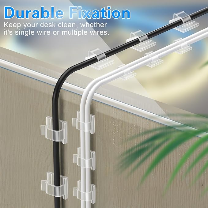 120PCS XHF Adhesive Cable Wire Clips Clear, Outdoor Christmas Light Clips, Cable Holder Staples Cable Management Wire Organizer Cord for Under Desk, Car, Wall, TV PC Ethernet Cable