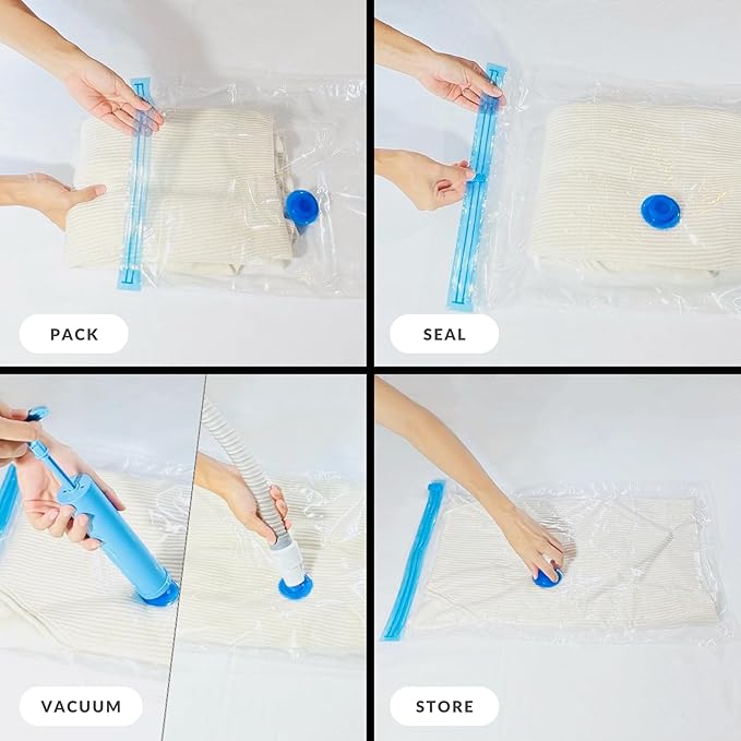 6 XL Jumbo Vacuum Storage Bags with Pump, Extra Large Compression Space Saver for Comforter, Duvet, Blanket, Bedding Storage, Vacuum Seal Bags for Clothing, Luggage Closet Organizer