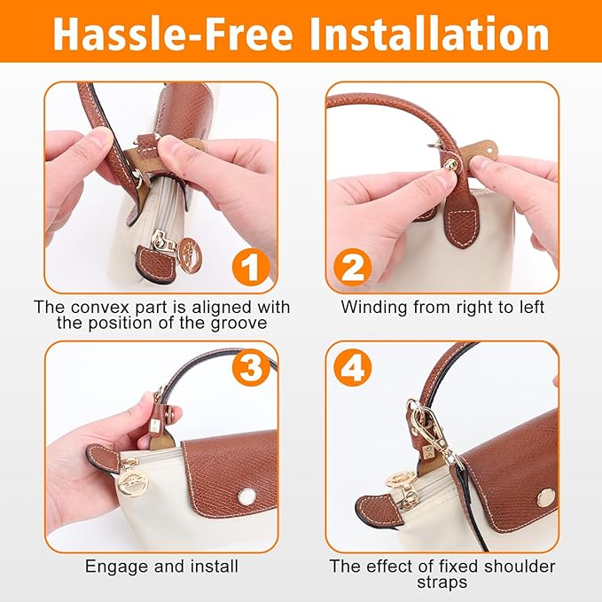2Sets Shoulder Strap for Longchamp Bag Women, Purse Organizer, No-Punch Length Adjustable Leather Replacement Strap