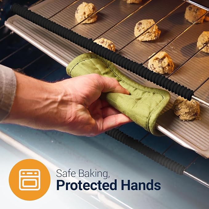 Silicone Oven Rack Shields by Linda’s Essentials (2 Pack) | Heat Resistance Silicone Oven Rack Protectors Guards Against Burns and Scars | 22 Inches Long (Black)