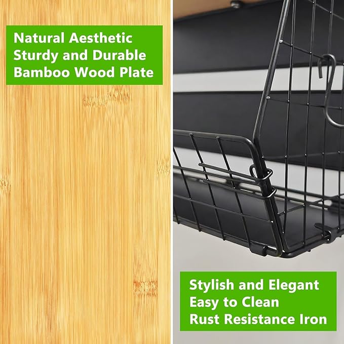 2 Pack Magnetic Spice Storage Rack Organizer for Refrigerator, Magnetic Shelf for Fridge with Wood Lid, Organizer for Kitchen & Laundry, Potato and Onion Storage Bins, Large Container, Strong Magnets