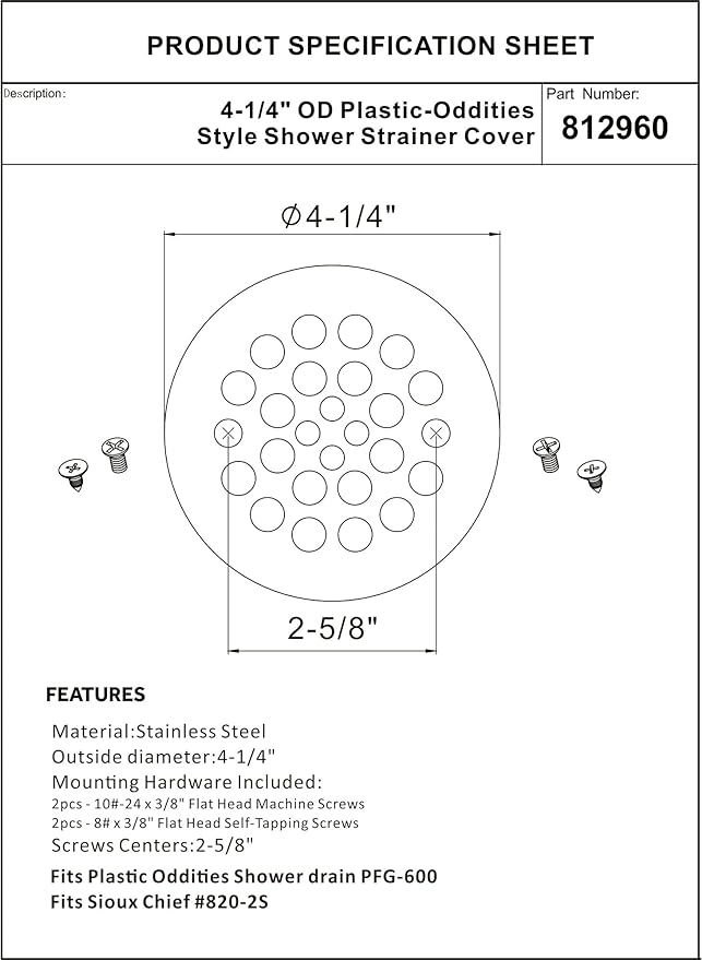 Artiwell 4-1/4“ Shower Strainer Drain Trim Set, Screw-in Shower Strainer Drain Cover, Plastic-Oddities Style Replacement Strainer Grid,Machine & Self-Tapping Screws Included (Brushed Nickel)